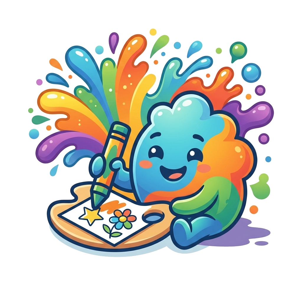 Coloringzo Mascot — a cute character painting with colorful splashes